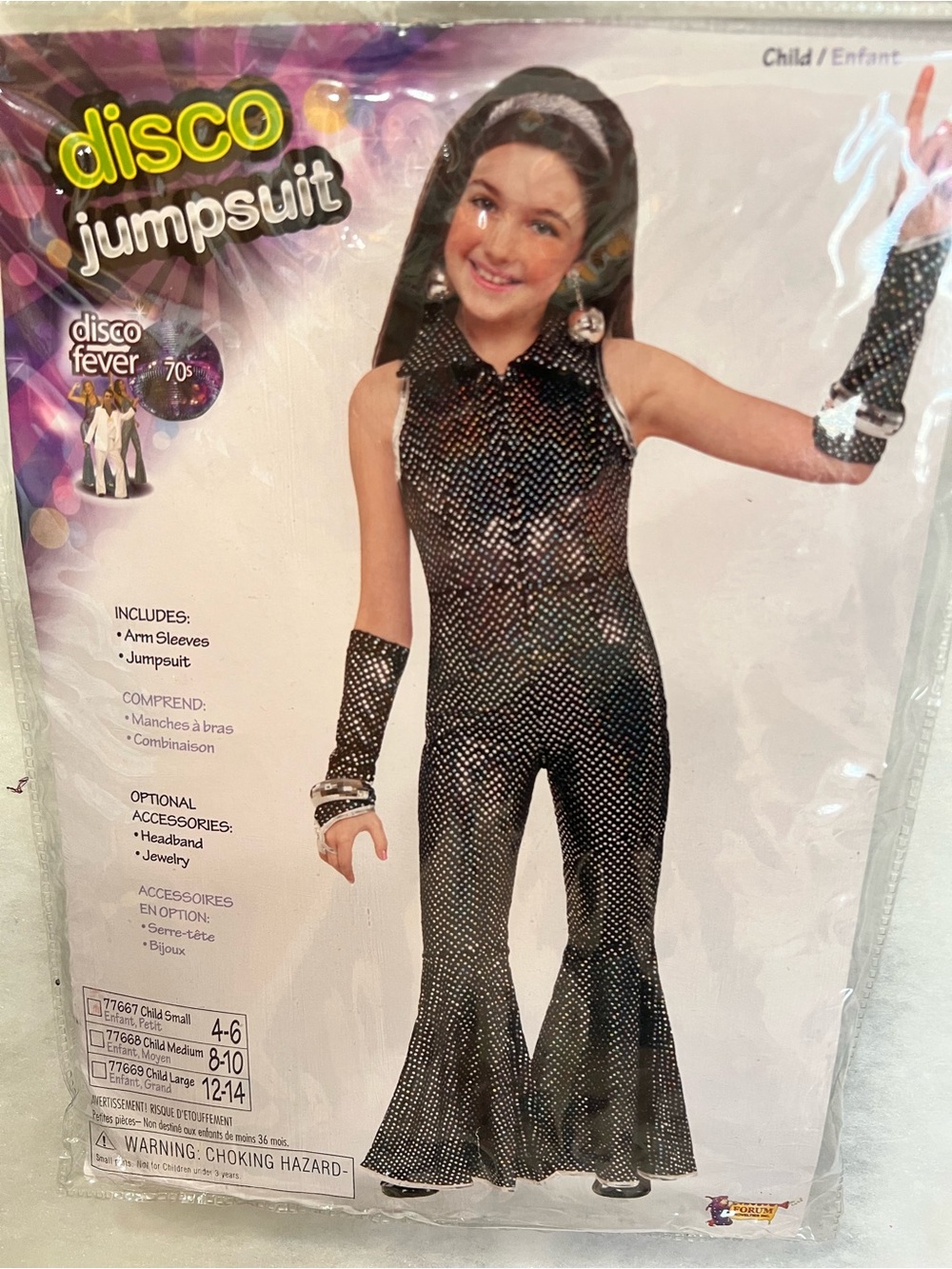Kids Black Sparkle Disco Jumpsuit Costume with Arm Sleeves
